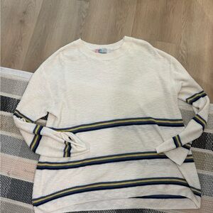 Free People Cream Sweater with Blue and Yellow Stripes